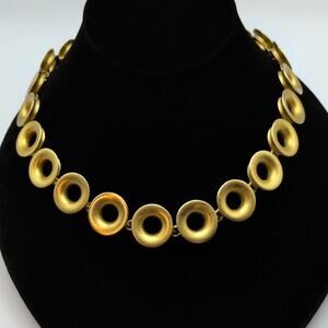 Vintage Anne Klein Brushed Gold Tone Chunky Circles Toggle Necklace 17in-18in